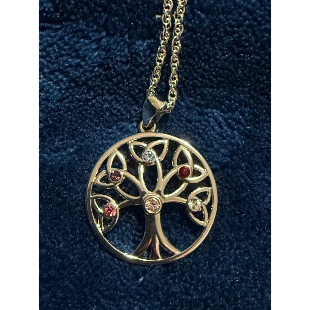 Tree of Life Celtic Knot Silver Tone Pendant Necklace Multi Color‎ Crystals